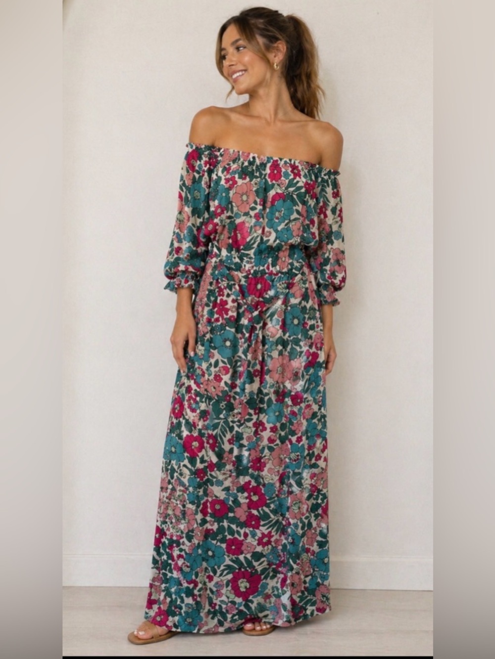 NWT Charles Henry Floral off shoulder maxi dress. Womens size medium.
